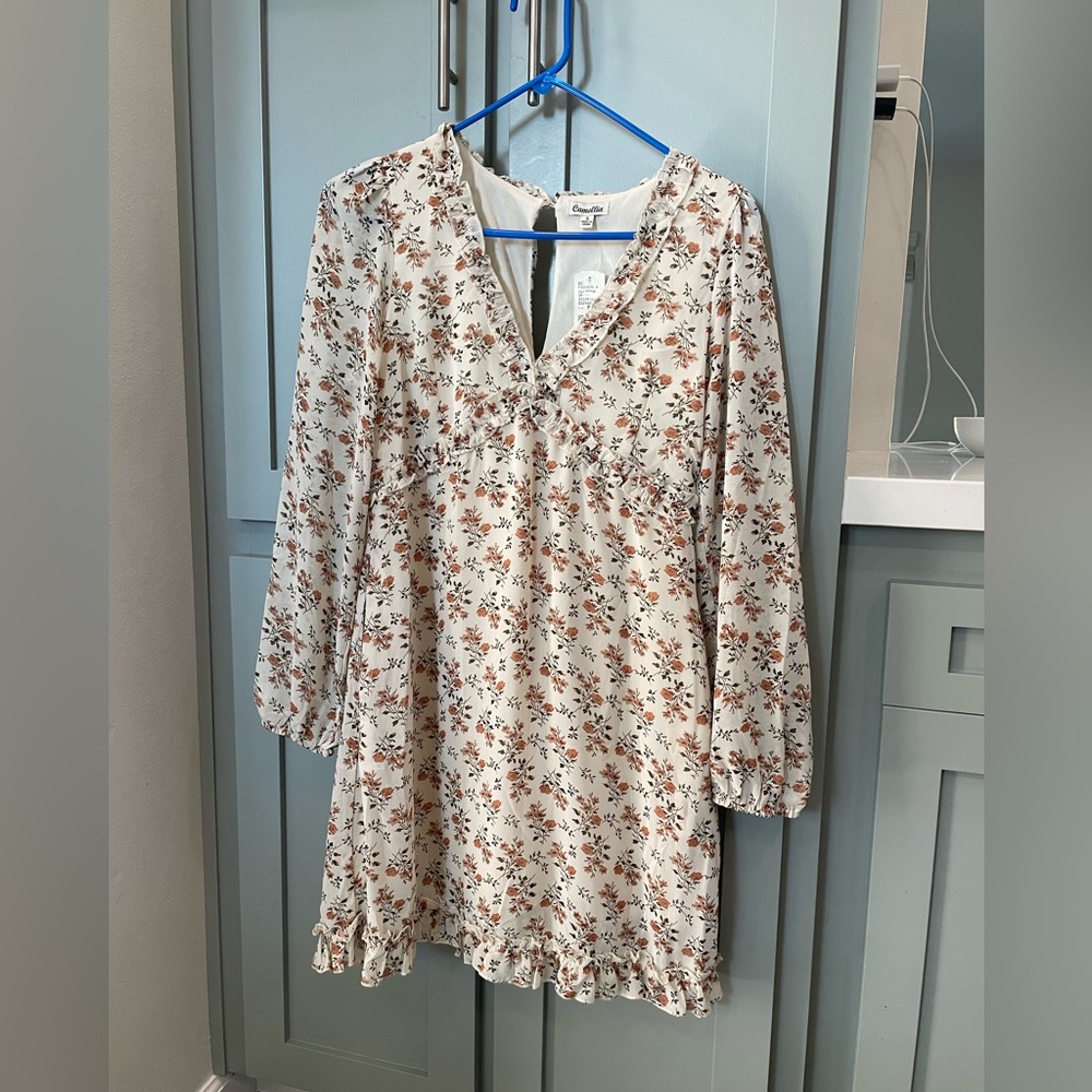 Cream Floral Long Sleeve Dress by Goodnight Macaroon